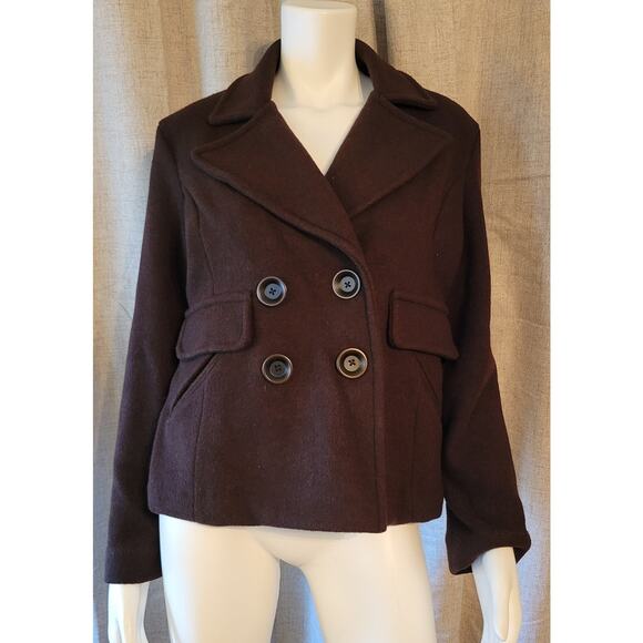 Anne Klein Chocolate Brown Wool Double Breasted Midi Coat Jacket Size M - Picture 1 of 8